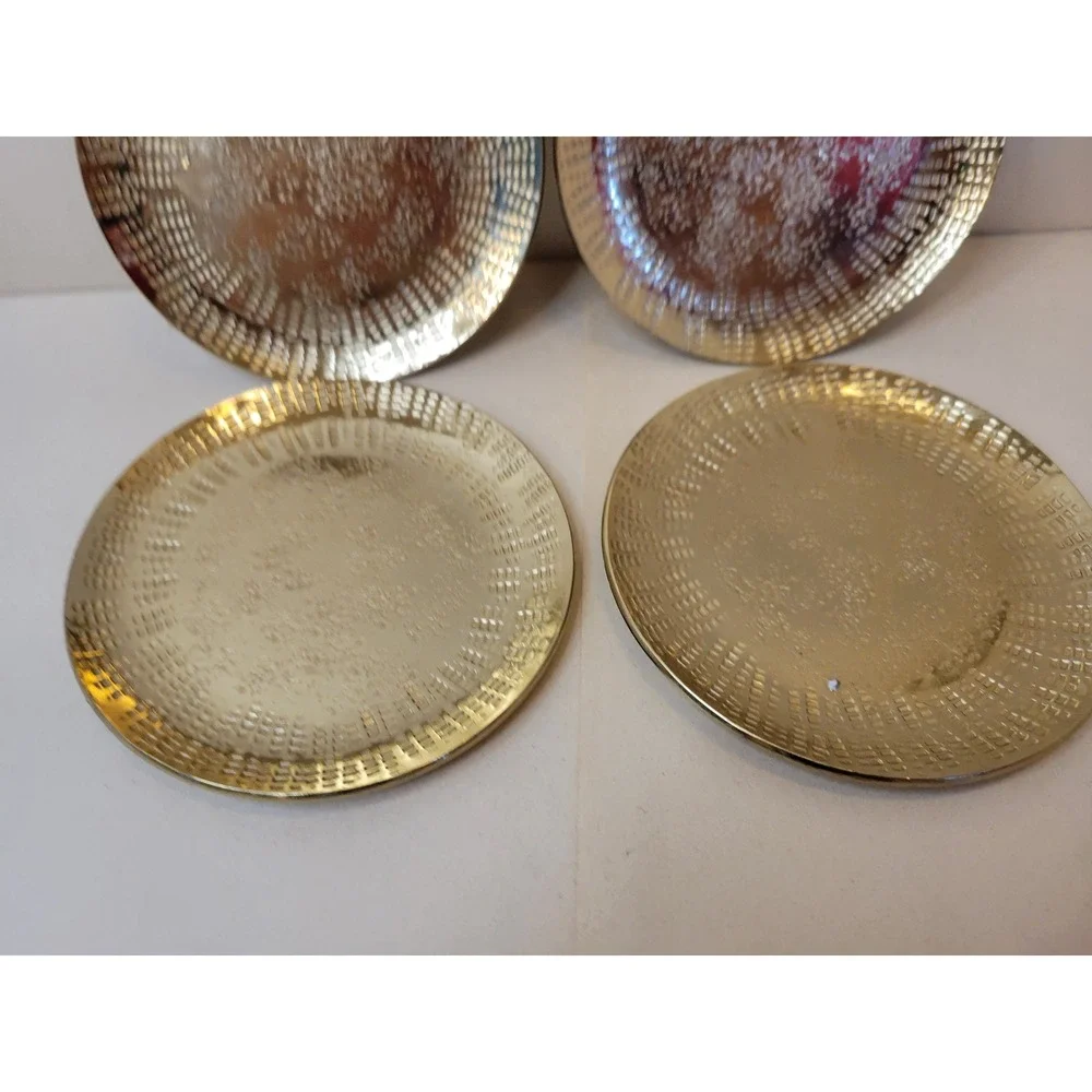 Gold Metal Coasters Set of 4 Mughal Jali Work Mid Century Style Boho Decor